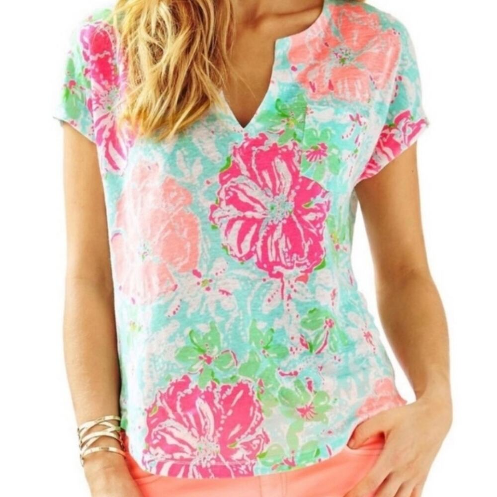 Lilly Pulitzer Beach Walk Poolside V Neck Duval Short Sleeve Top XS